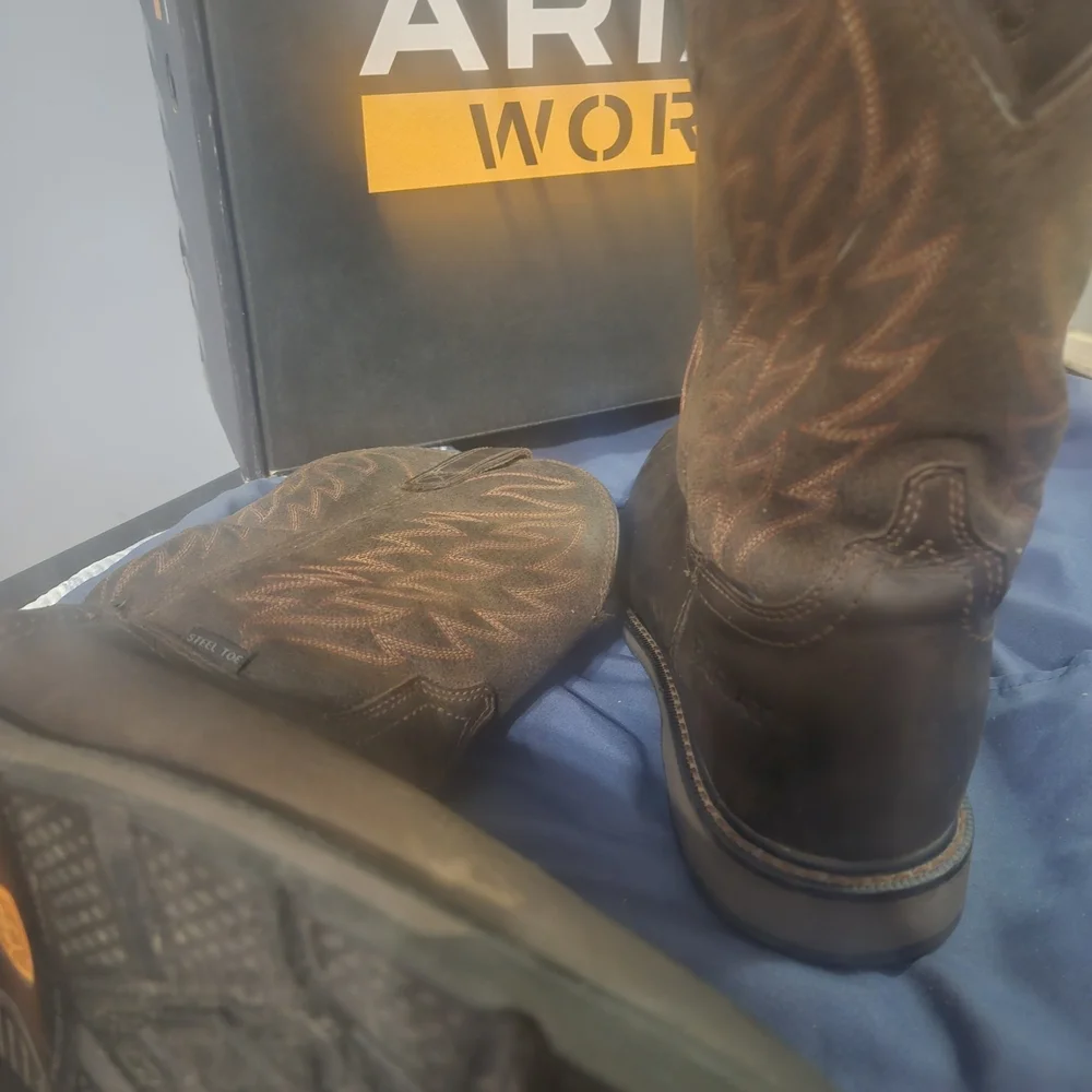 Ariat Groundbreaker H20 Dark Brown Wide Square Steel Toe Leather Booys 11.5 Wide - Picture 4 of 15